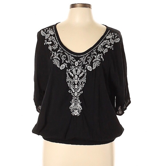 Style & Co. Tops - Style&Co Black Embroidered Boho Style Blouse